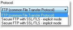 Especificar o protocolo usado - ftp comum ou ftp sobre ssl/tls